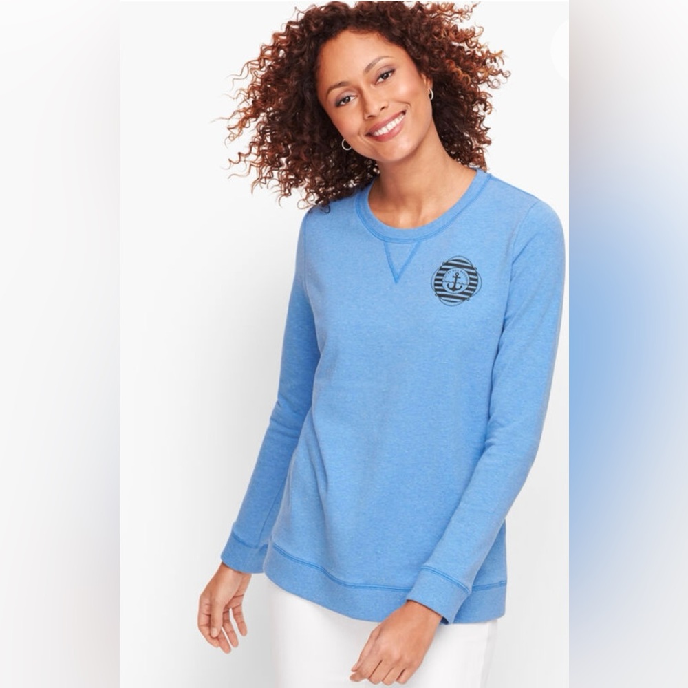 Talbots French Terry Blue Heathered Sweatshirt Size M Nautical Preppy Coastal